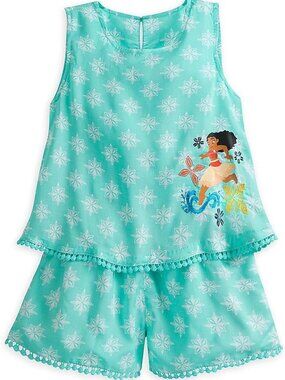 Disney Girls' Aqua Moana Floral Tank and Shorts Set